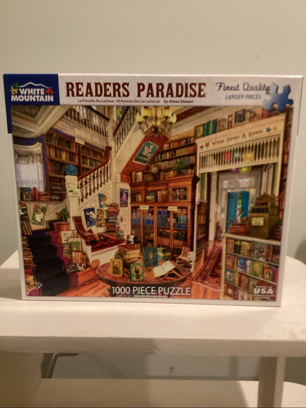 White Mountain Readers Paradise Puzzle – Warm Multicolor Bookstore Illustration